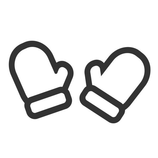 Zwei einfache, schwarze Handschuhe mit einem breiten Bündchen.