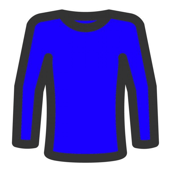 Blaues Langarmshirt mit schwarzem Rand.