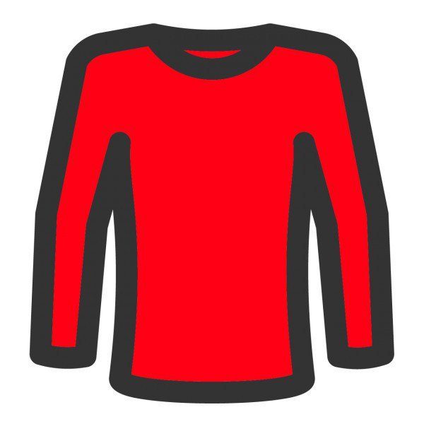 Rotes Langarmshirt mit schwarzem Rand.
